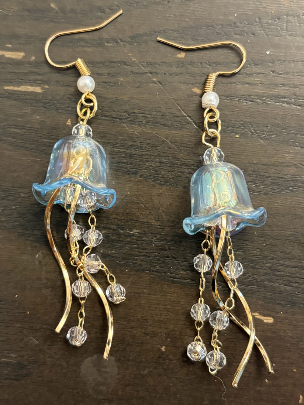 Handcrafted Blue Glass Jellyfish Drop Earrings - Women Jewelry